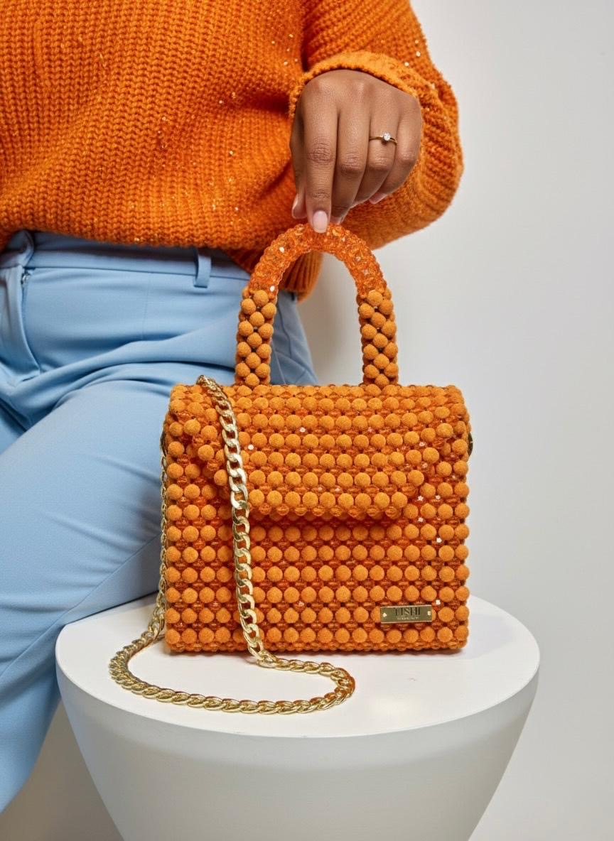 VELVET BEAD BAG-TANGERINE