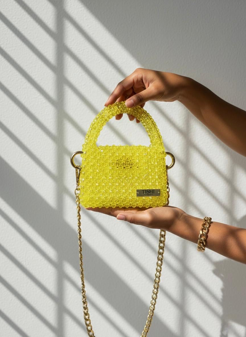 MINI GLASS CRYSTAL BEAD BAG-LEMON
