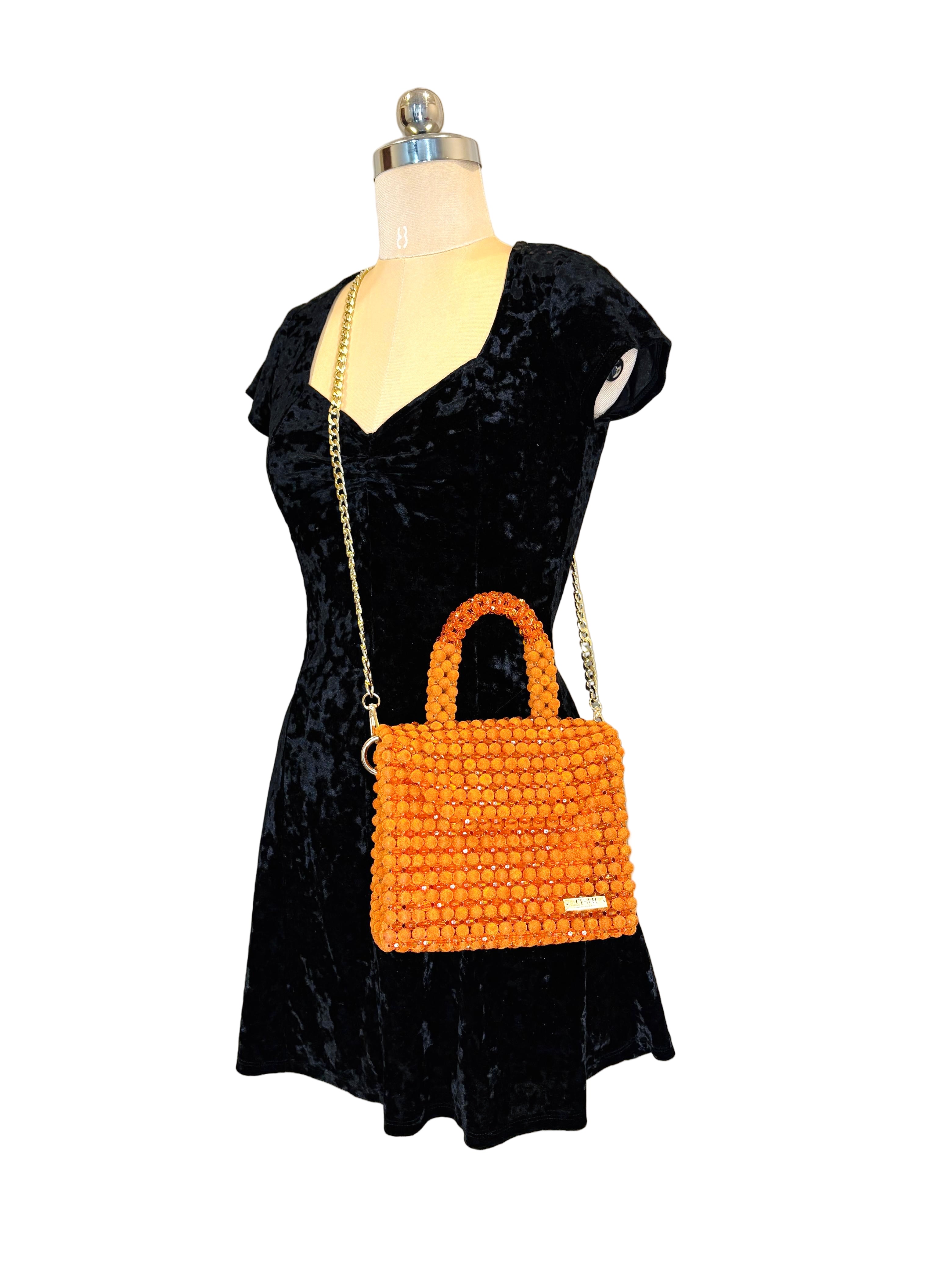 VELVET BEAD BAG-TANGERINE