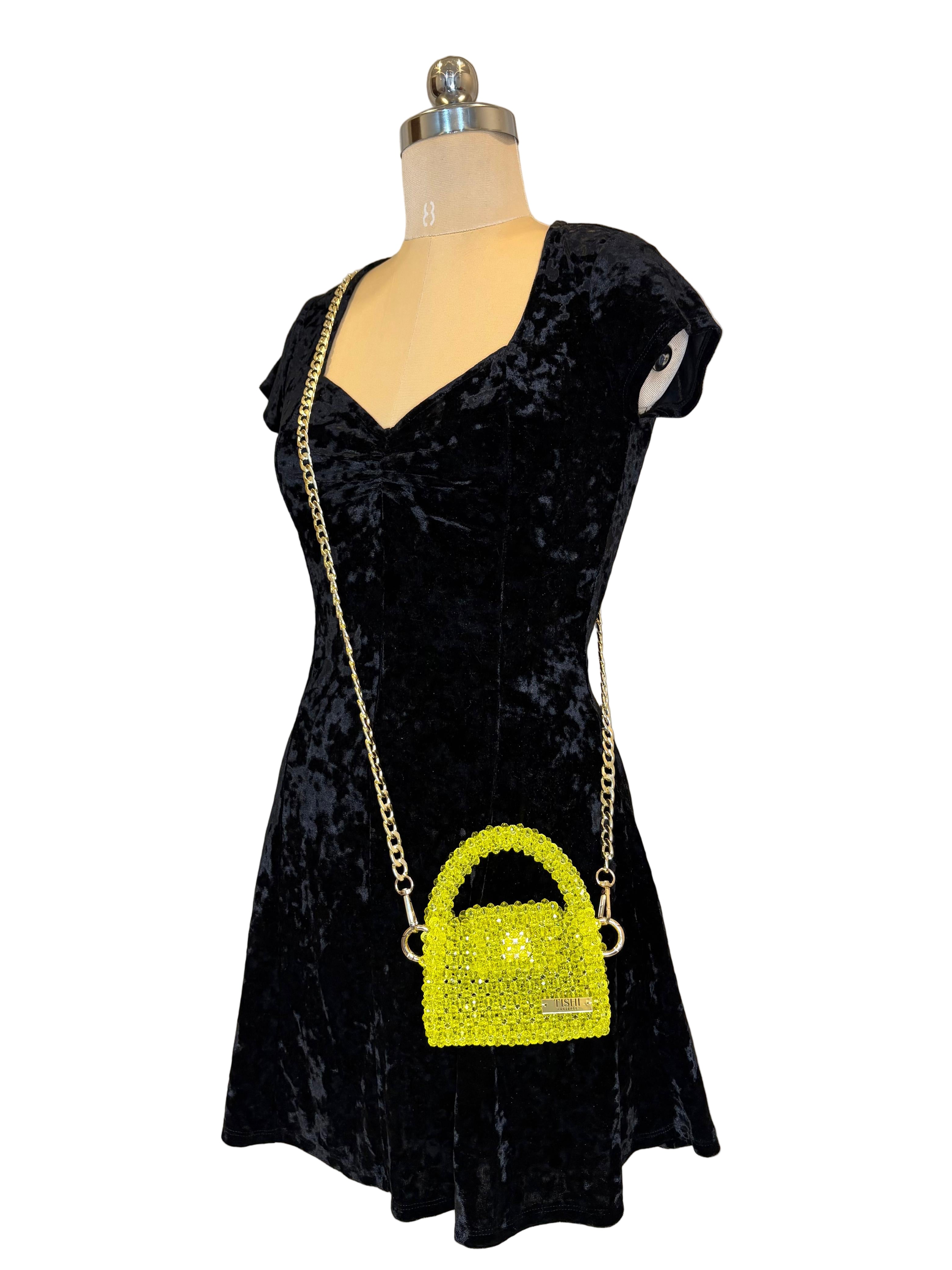 MINI GLASS CRYSTAL BEAD BAG-LEMON