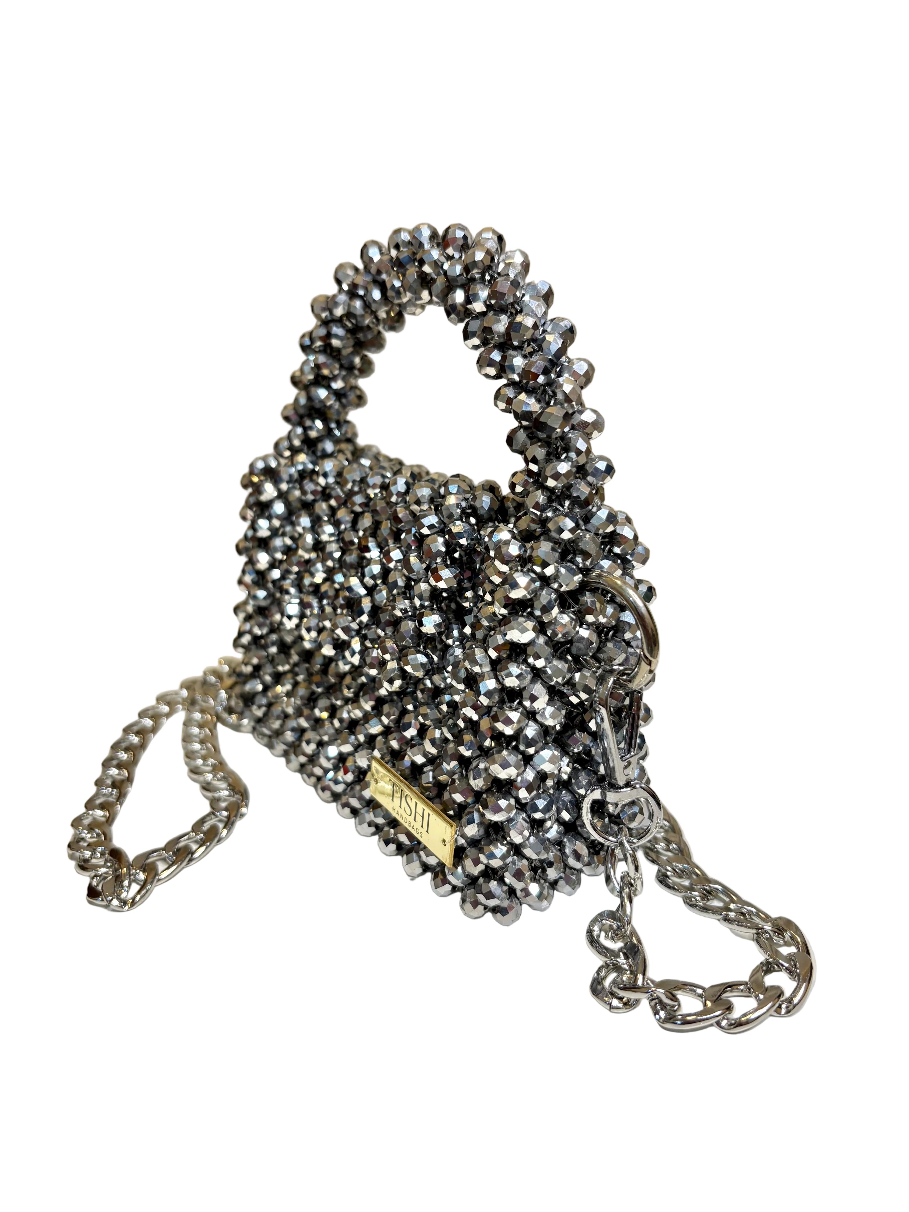 MINI GLASS CRYSTAL BEAD BAG-CHROME