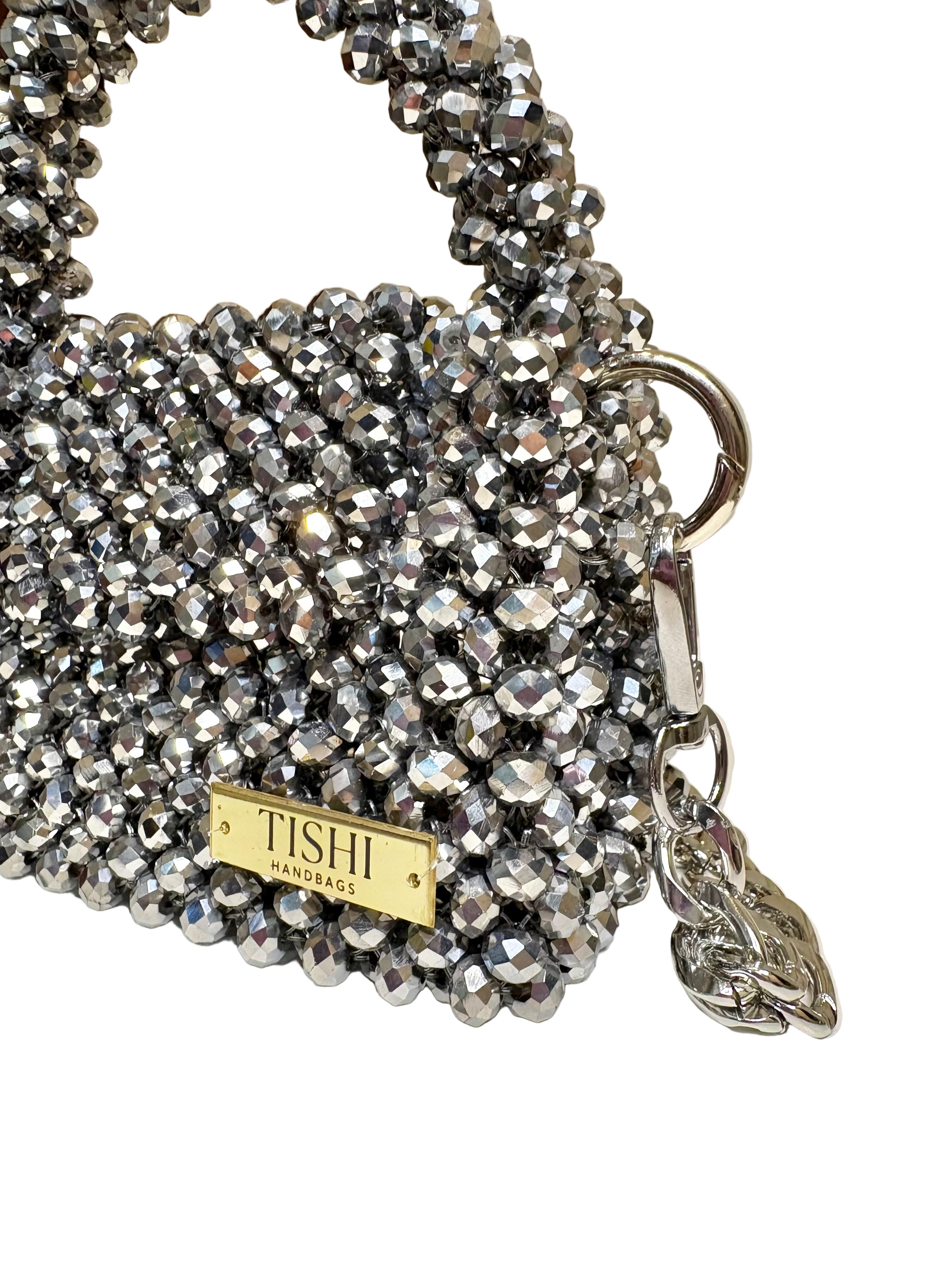 MINI GLASS CRYSTAL BEAD BAG-CHROME