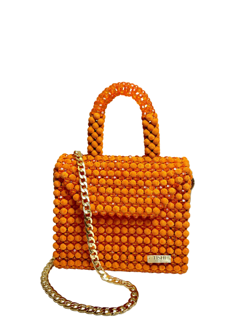 VELVET BEAD BAG-TANGERINE