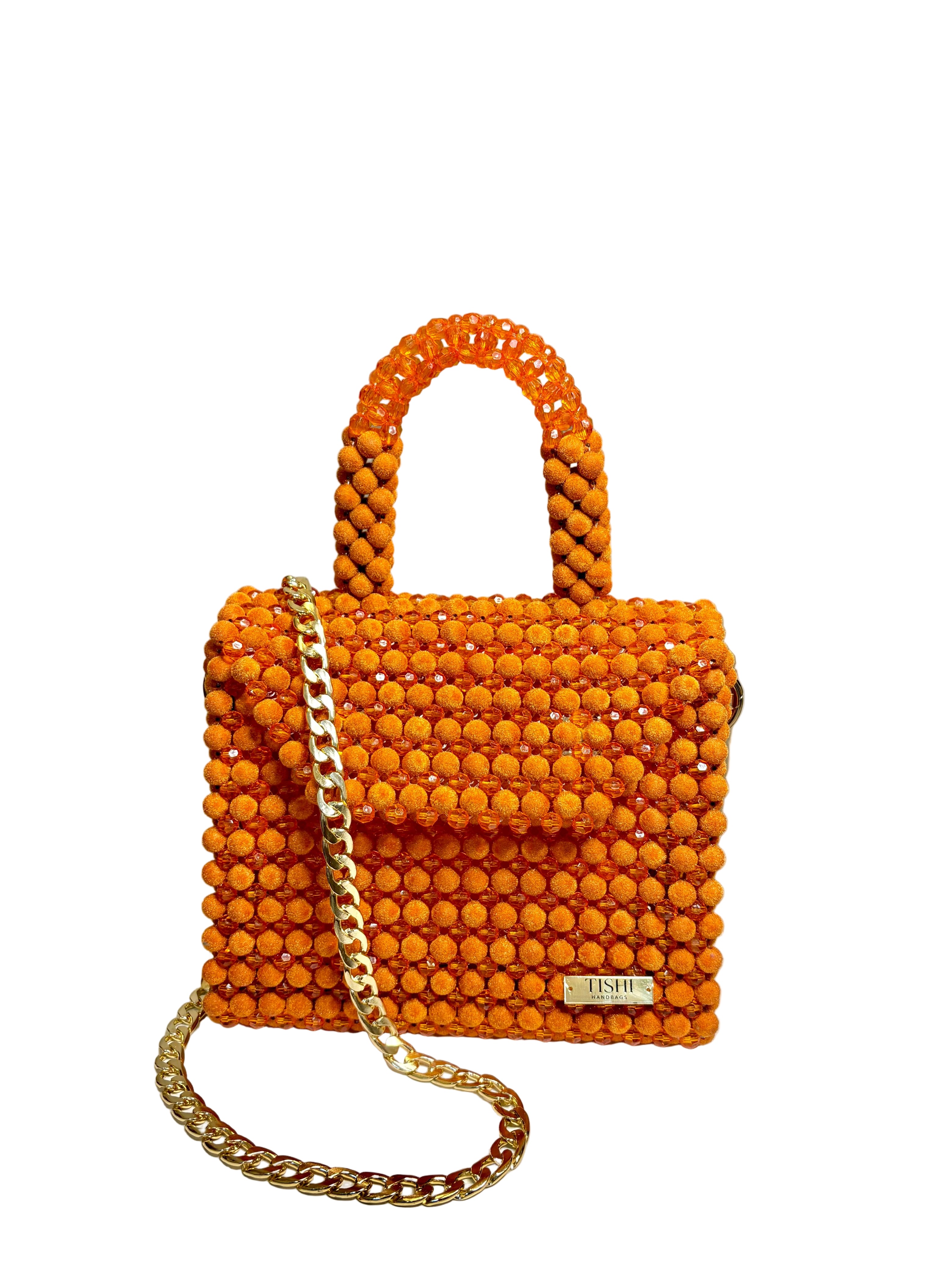 VELVET BEAD BAG-TANGERINE