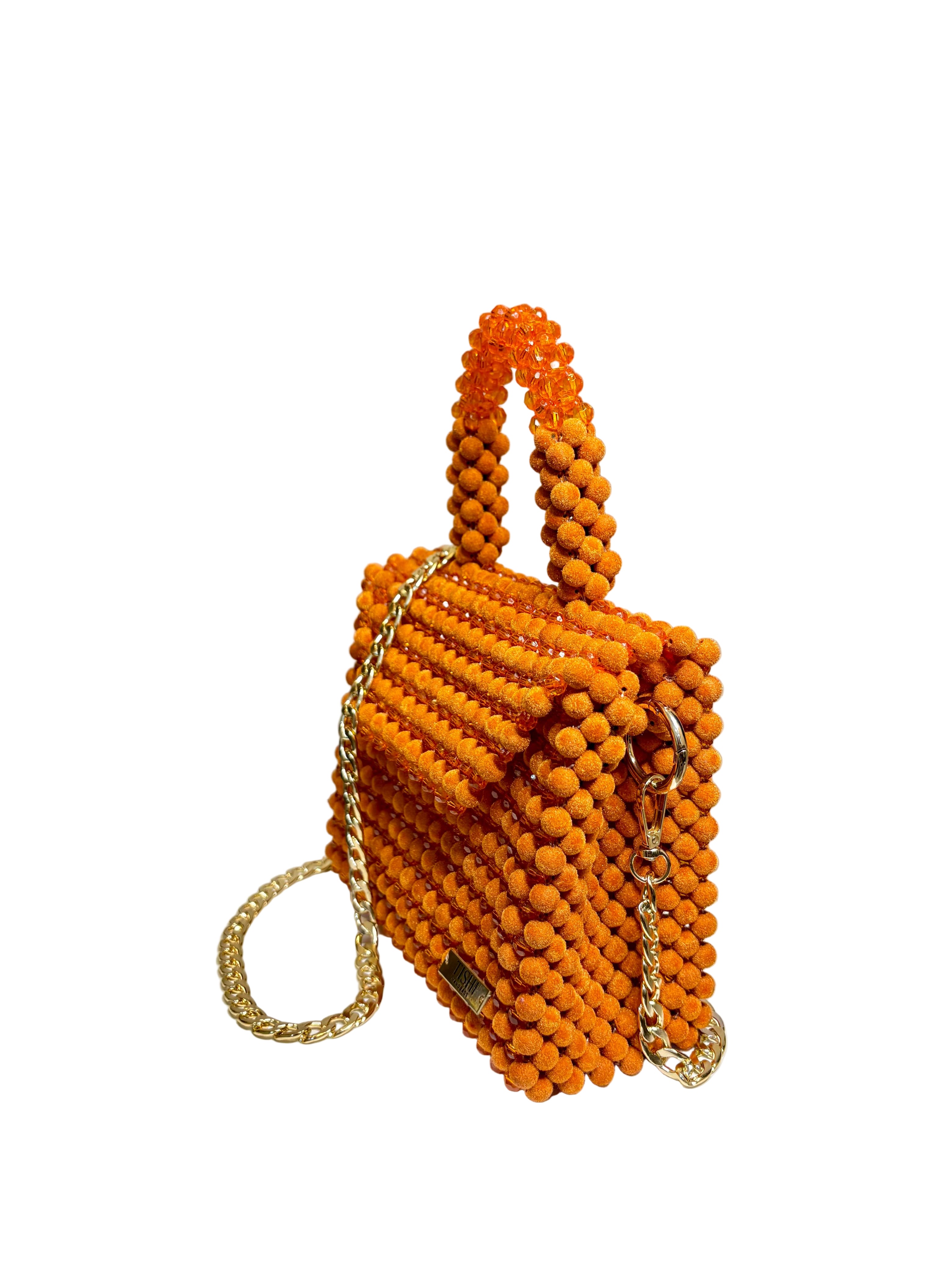 VELVET BEAD BAG-TANGERINE