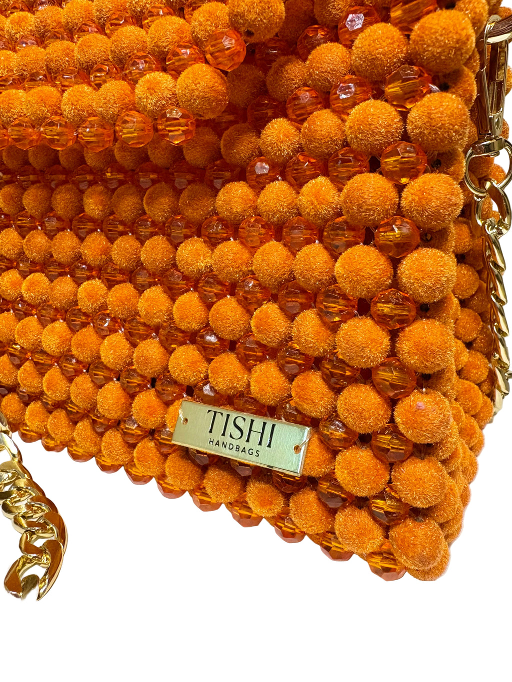 VELVET BEAD BAG-TANGERINE