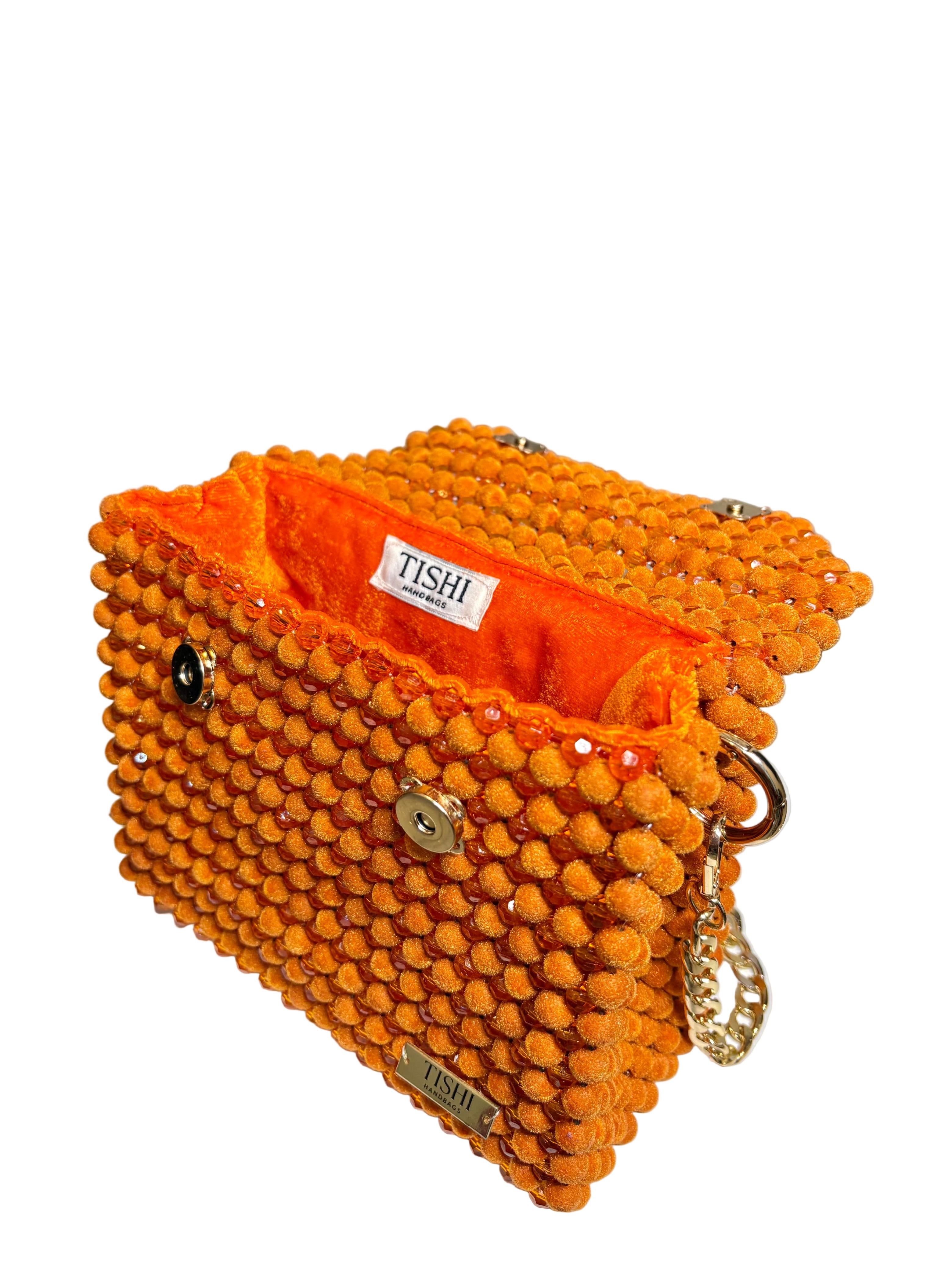VELVET BEAD BAG-TANGERINE