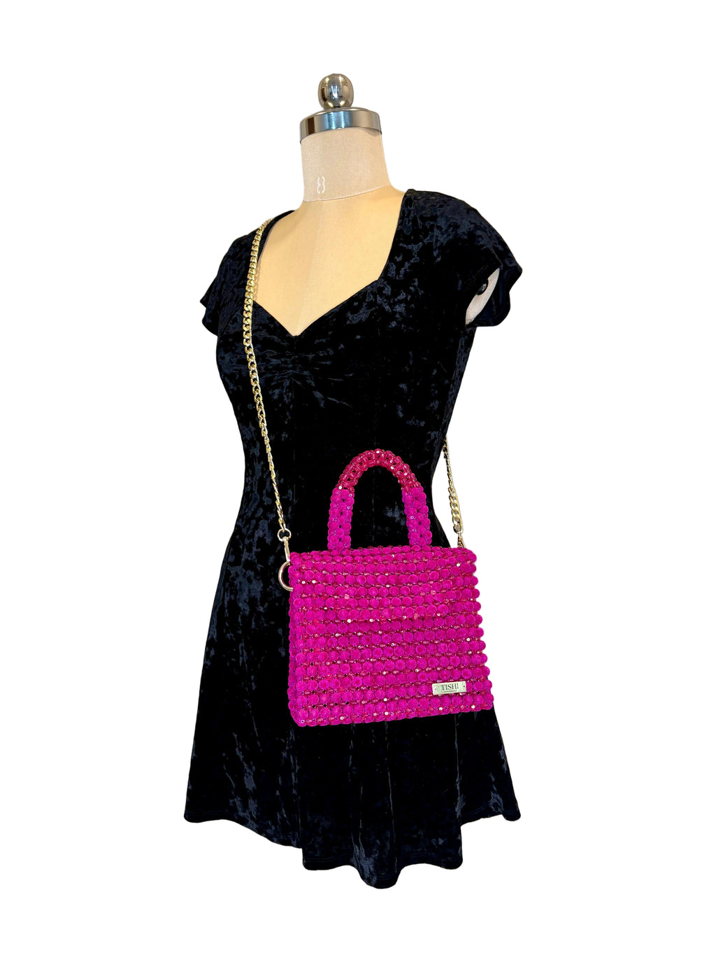VELVET BEAD BAG- FASHION FUCHSIA