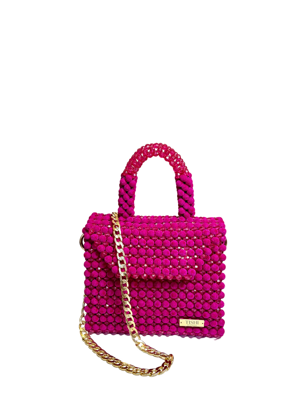 VELVET BEAD BAG- FASHION FUCHSIA