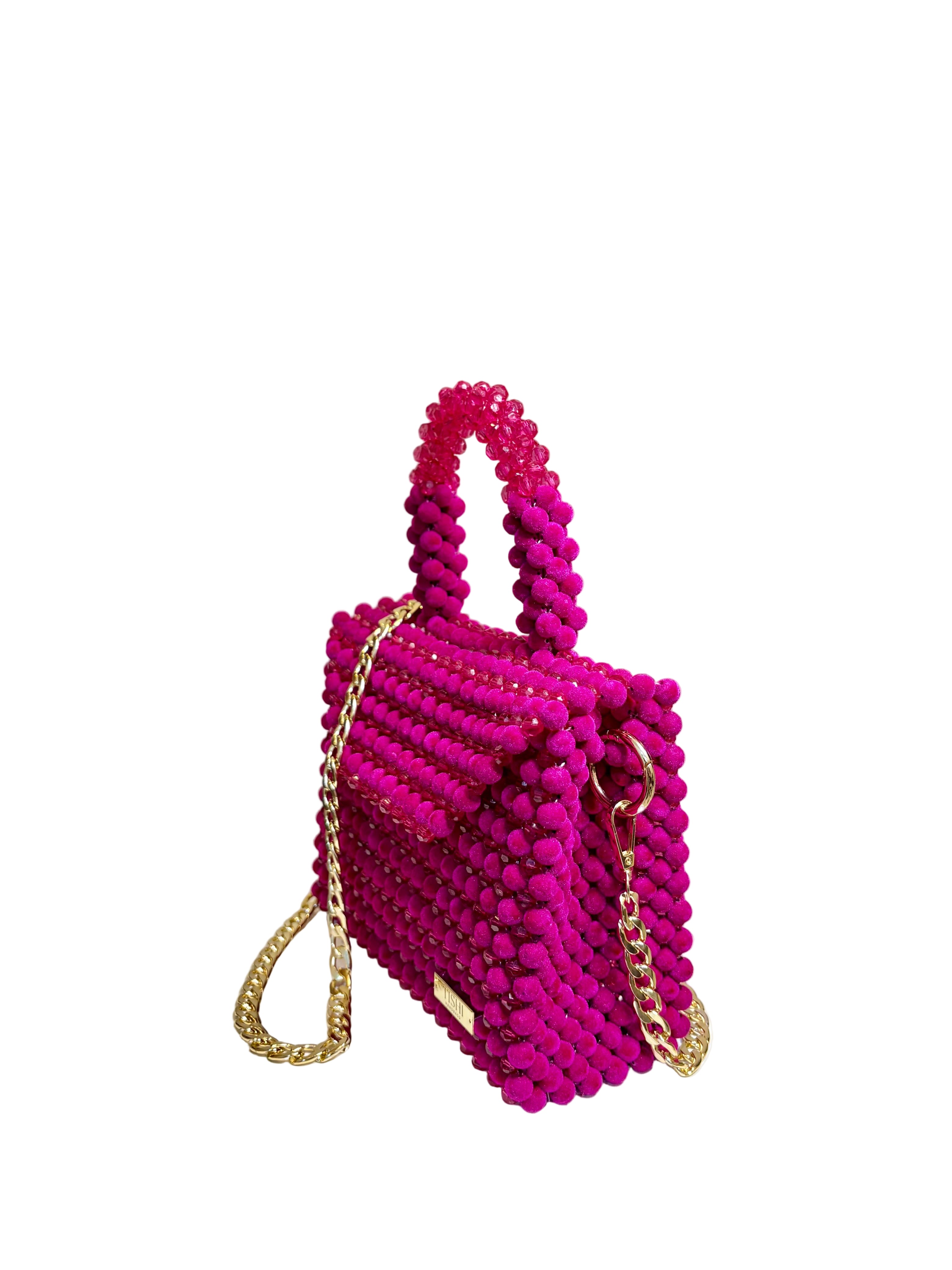 VELVET BEAD BAG- FASHION FUCHSIA