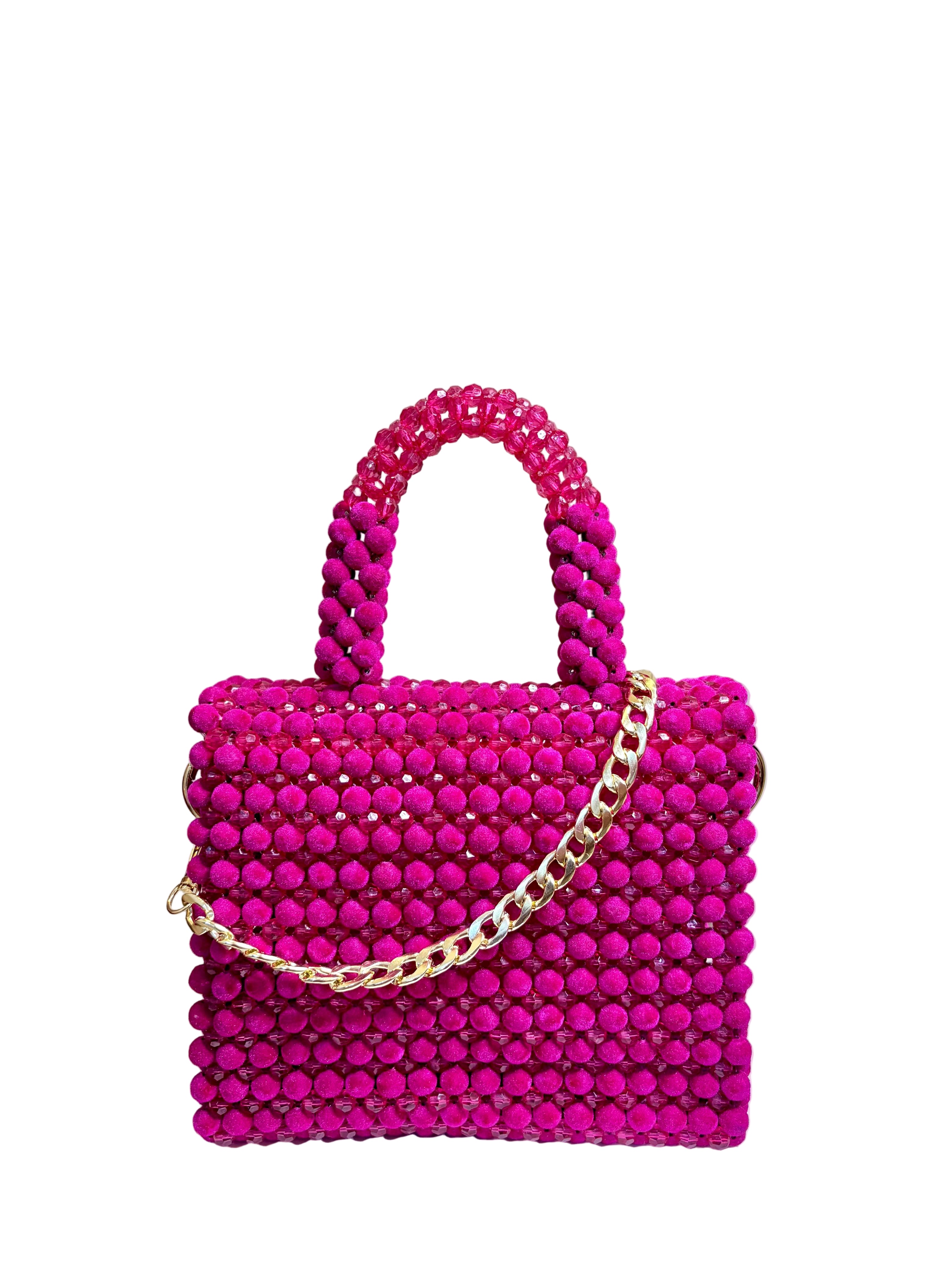 VELVET BEAD BAG- FASHION FUCHSIA