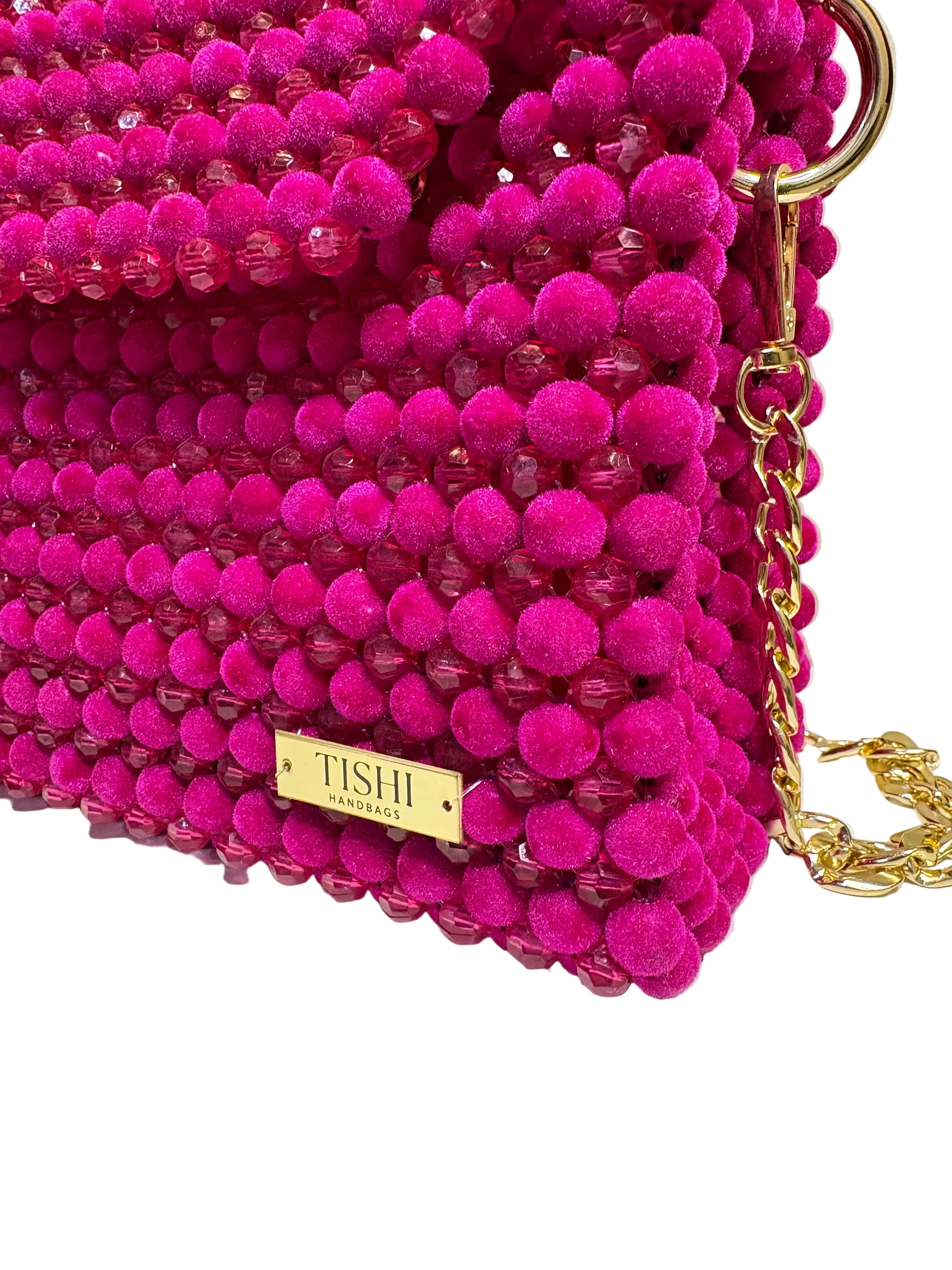 VELVET BEAD BAG- FASHION FUCHSIA