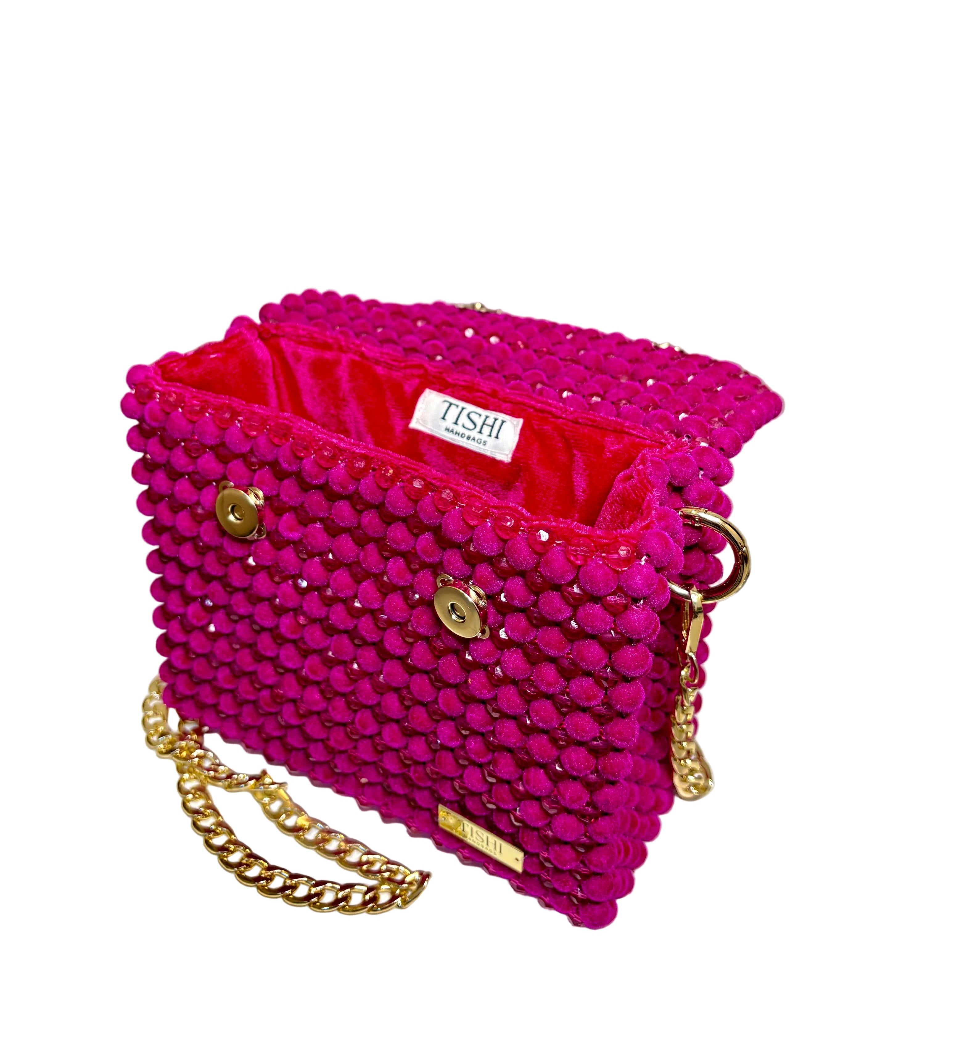VELVET BEAD BAG- FASHION FUCHSIA